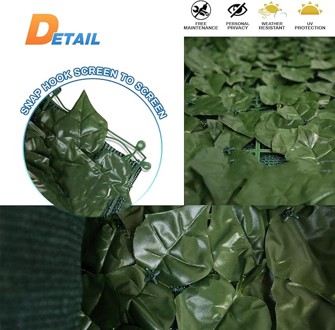 TANG 39"x136" Faux Ivy Privacy Fence Screen Roll- 4Pcs Artificial Leaf Fences Greenery with 130 GSM Mesh Panel,Outdoor Green Wall Chain Link Fence Covering for Balcony Backyard Patio, Ivy