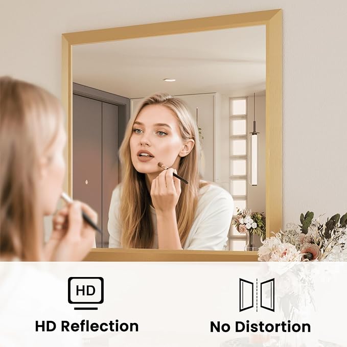 Amorho Bathroom Mirror, 36x36 Inch Golden Thick Metal Framed Wall Mirrors for Over Sink, Wall-Mounted Mirrors Perfect for Bedroom, Living Room, Entryway, Rectangle (Horizontal/Vertical).