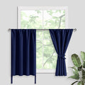 JIUZHEN Short Blackout Curtains for Small Window - Cafe Room Darkening Privacy Energy Saving Window Curtains Tiers for Bathroom,Kitchen, W 42 x L 30, Set of 2 Panels with Tiebacks, Navy Blue