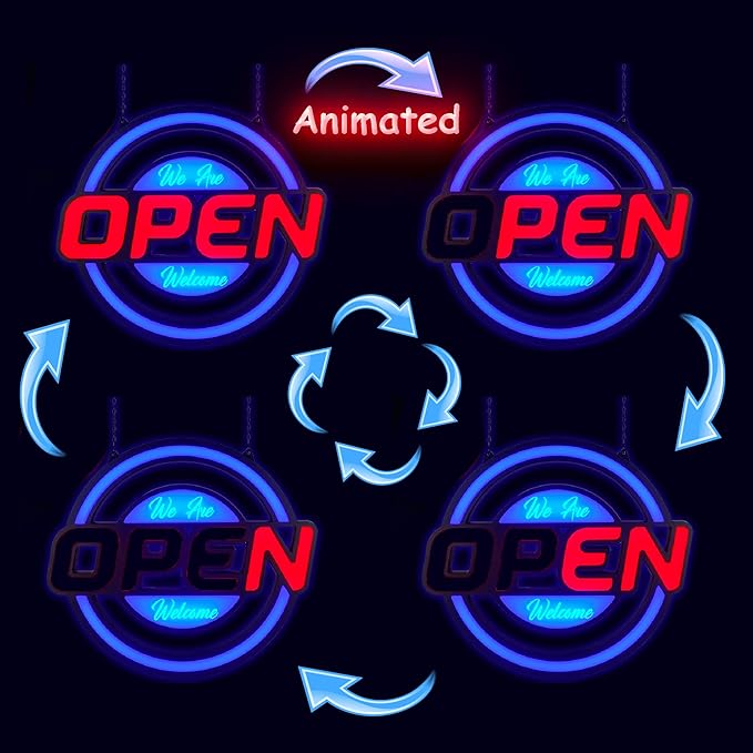 GreenCube 21"x19" Open Sign - Ultra Bright Jumbo LED Neon Large Open Sign - Remote Controlled - Get Your Business Seen Day or Night