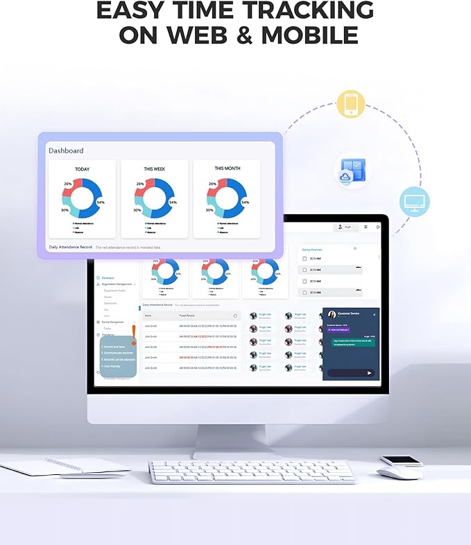 NGTeco Cloud-Based Time Clock, 4-in-1 Time Clocks for Employees Small Business with Face, Fingerprint, RFID, PIN, Remote Control Software & App, 2.4GHz WiFi, IC Cards, No Monthly Fee