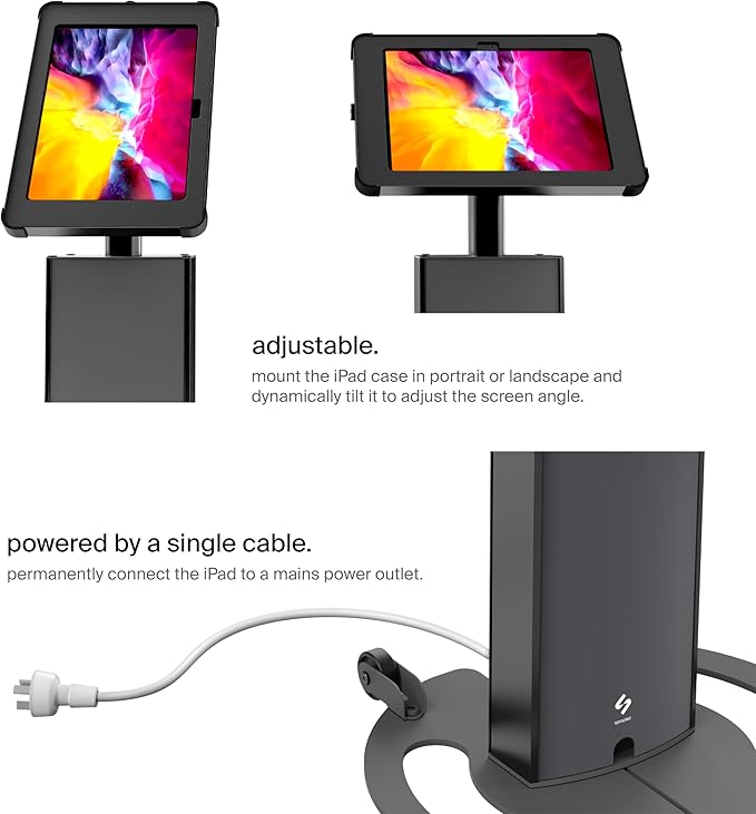 SPROCKET T Print Label & Badge Printer Kiosk - Professional iPad Kiosk Stand with Brother QL Printer Integration - Anti-Theft Tablet Floor Stand for Visitor Badges & Check-Ins, iPad 11-inch (A16)