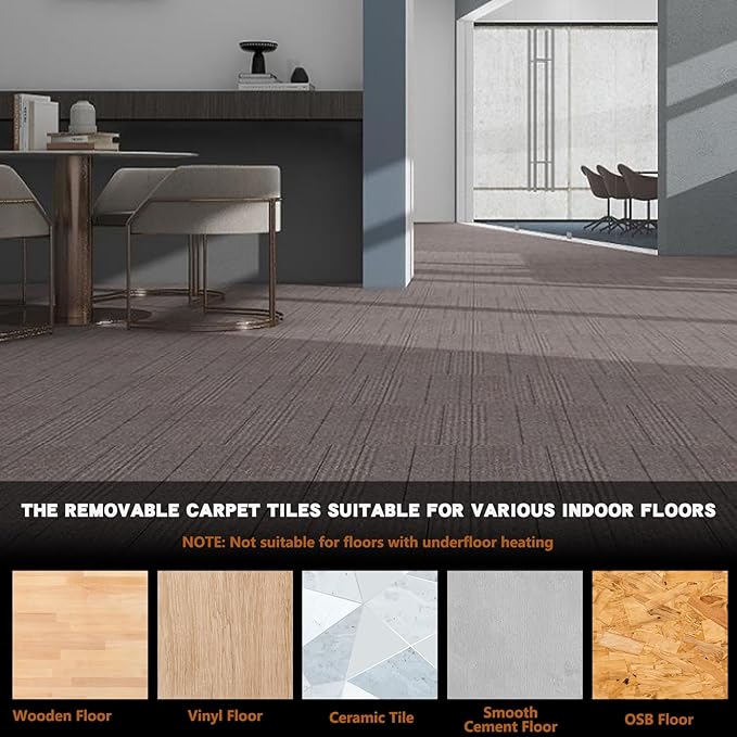 16-Pack 20"x20" Carpet Tiles, Non-Adhesive Soft Padded Floor Squares with Seamless Look for Home, Office, Indoor & Outdoor Use (43 Sq Ft) (K7)