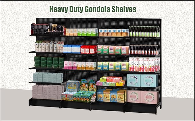 Pegboard Display Stand, Gondola Retail Shelving Wall Display for Convenient Grocery Office Supply or Liquor Stores, Single Side Peg Board Panels, Extra 20 Hooks, No Including 4 Shelves