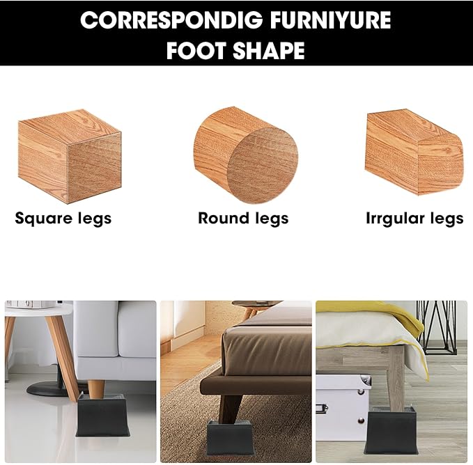 Bed Risers 3 Inch Heavy Duty, Oversized Furnitures Risers 3 inch Support 6000 lbs, Bed Table Rising Blocks, Fits for Couch, Sofa, Chair, Furniture Lifts (Black 4 Pack, 3 inch)