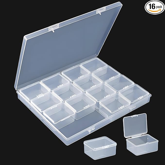 Large Bead Storage Box - 16 Grids Clear Organizer, 1 Pack,Portable for Jewelry,Diamonds,Hardware,Craft Accessories Grid Plastic Box,Oil Painting Color Palette,Ring Earring Storage Box