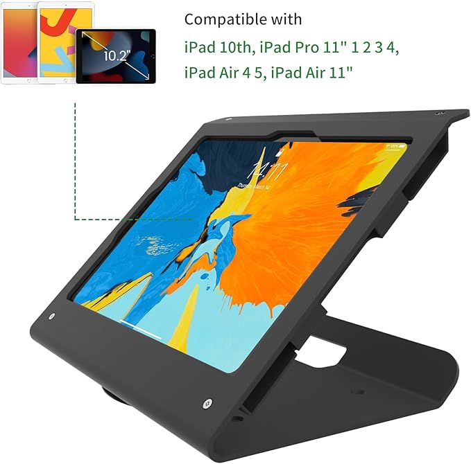 Retail Kiosk Tablet Stand Compatible with iPad 10 gen 10.9 inch, air 4 5 10.9", 11"(A16), Pro 11" 1st 2nd 3rd 4th gen., Air 11", Business POS Tablet Stand, 360° Swivel Base, Black
