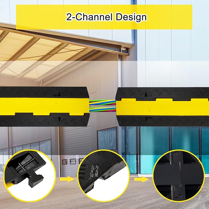 CXRCY Cable Ramp 3 Pack 2 Channel 11000lbs axle Capacity Floor Cord Cable Protector, Rubber Speed Bumps Hose Protector Ramps for Wire/Hose/Pipe Hider Driveway &Outdoor 40x10x2 inch(L x W x H)