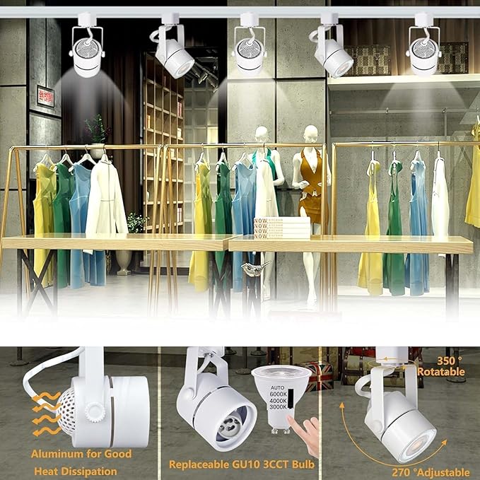 Dimmable LED GU10 White Track Lighting Kit with Replaceable GU10 Bulbs,18-Pack All-in-One Plug in 3CCT Ceiling Spotlights with 19.68FT Track Rails,Accent Lighting for Home,Store,Moblie Cart and Office