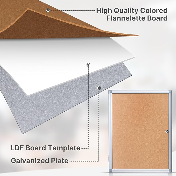 Enclosed Cork Bulletin Board Tamper-Proof Dispaly Case, Aluminium Frame, All-Weather Cork Noticeboard, Outdoor Enclosed Cork Board for School, Office, Restaurant, Hospital (20 X 26 Inches)
