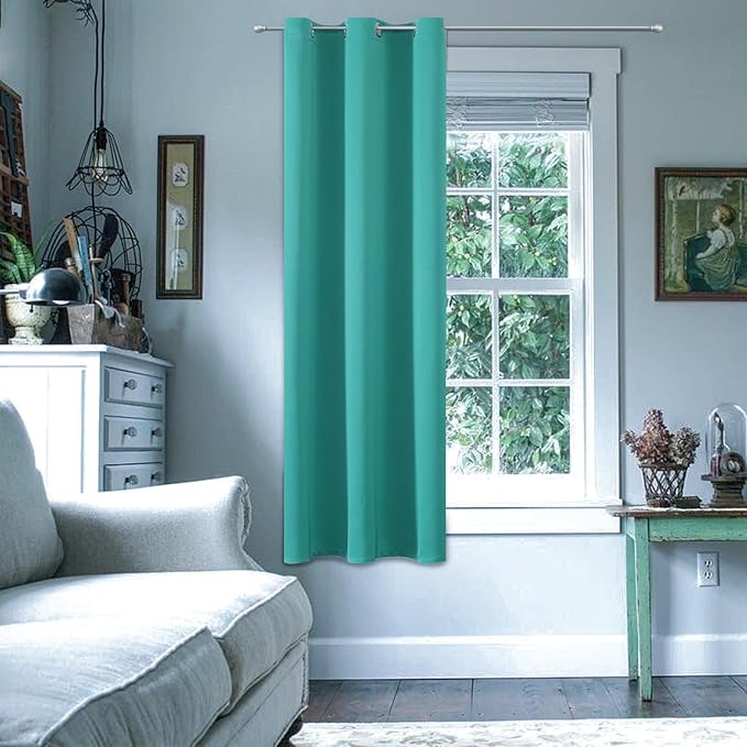 ChrisDowa Blackout Curtains 45 Inches Long for Living Room, Grommet Thermal Insulated Room Darkening Curtains for Bedroom (1 Panel Set, Teal, 38W x 45L)