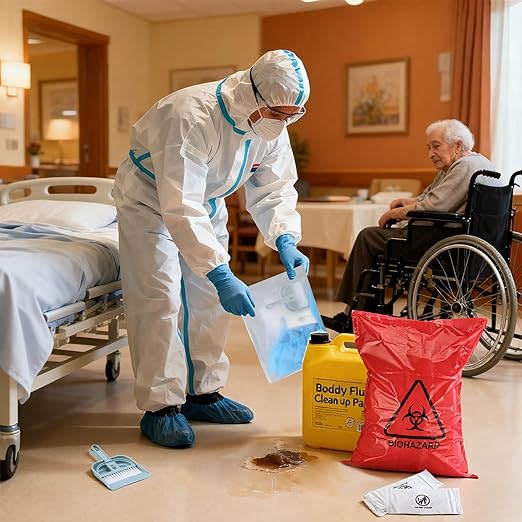 39 Pcs 2 Pack Bodily Fluid Clean up Pack Vomit Spill Cleaning Kit with Absorbent Powder Gloves Bags Tools for Restaurant Office Retirement Home