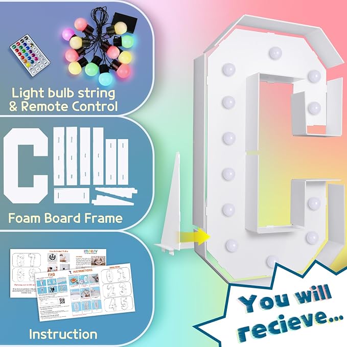 imprsv 4FT Colorful Marquee Letters C, 18 Colors Large Light up Letters Alphabet Sign with Remote, Large Marry Me Sign, Birthday Party Decorations Anniversary Wedding Decoration