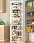 Moforoco White Narrow 9-Tier Over The Door Pantry Organizer, Pantry Organization and Storage, Metal Hanging Basket Wall Spice Rack Seasoning Shelves, 12.2"