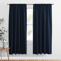 PONY DANCE Curtains Light Block - Thermal Insulated Rod Pocket Draperies Energy Saving/Short Window Covering for Bedroom Bay Windows, 52 Wide by 63 inch Drop, Navy Blue, 2 Panels