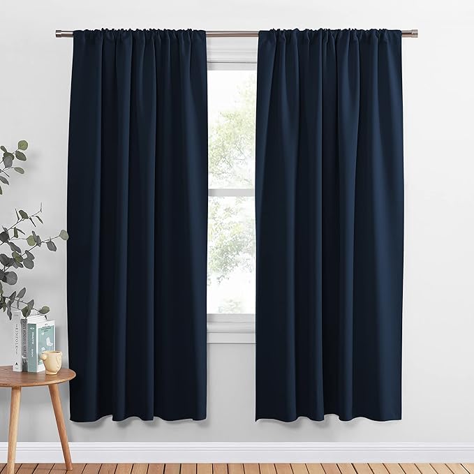PONY DANCE Window Treatment Thermal Insulated Rod Pocket Blackout Curtains/Drapes for Bedroom(Navy Blue,Set of 2 Panels,52 by 72 Inch Length)