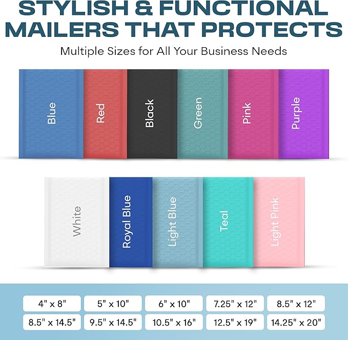 Light Blue Poly Bubble Mailers 8.5x14.5 inch #3 | Self Seal Padded Envelopes | Cushioned Bubble Mailer | Usable Size 8.5x13.5 | WaterProof | Lightweight mailing Shipping Bags | 100 Pack Bulk