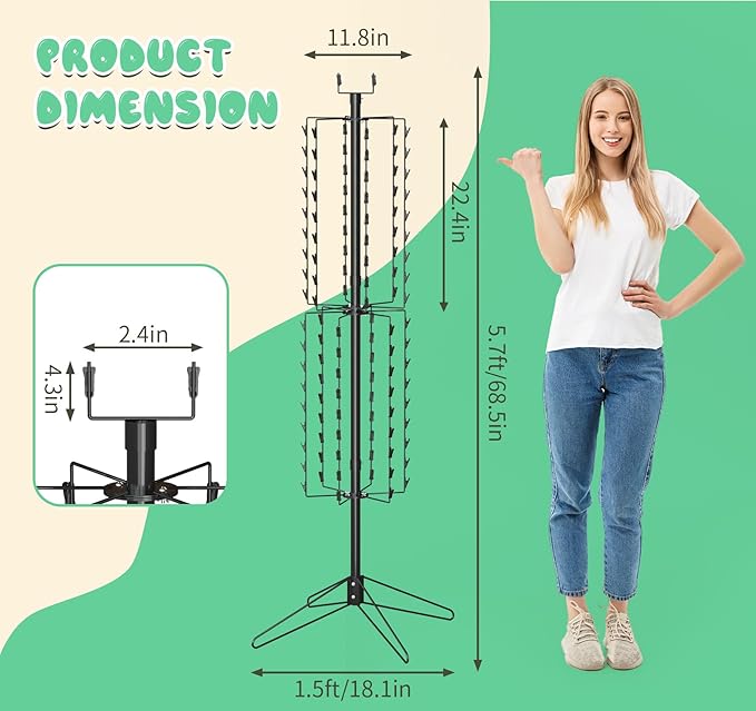 tonchean Rotating Retail Display Stand Racks 108 Clips, Spinning Potato Chip Snack Rack Display Stand with Sign Holder, 2 Tier Snack Shelf Organizer, Chip Bag Holder Snack Display Rack for Party