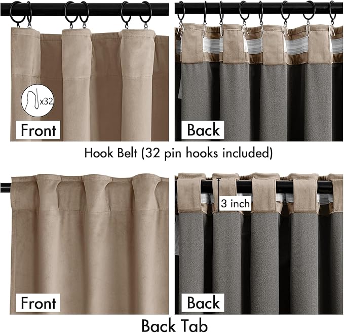 MIULEE Velvet Curtains 84 Inches Long 2 Panels Set for Bedroom, Pinch Pleat Back Tab Luxury Thermal Insulated Living Room Darkening Drapes Pleated Blackout Window Curtains with Hooks, Camel Beige