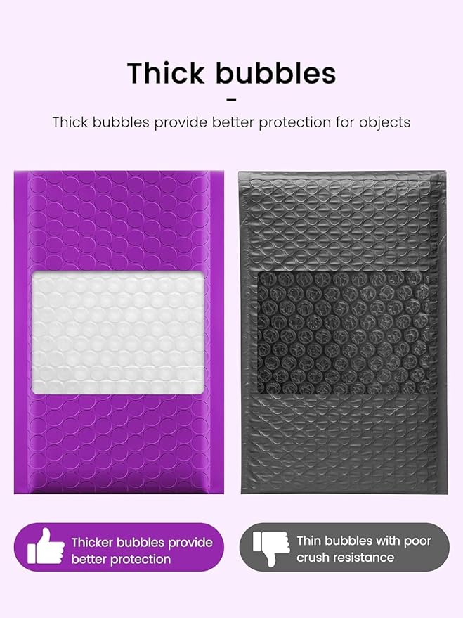 GSSUSA Purple Bubble Mailers 8.5X12 Inches 500 Pack, Padded Poly Bubble Mailer, Large padded Envelopes Strong Adhesion Bubble Envelopes,Self-Seal Mailing Envelopes for Small Business,Package Supplies