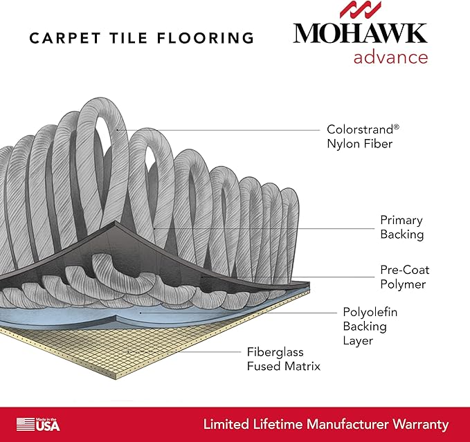 Mohawk Advance 24" x 24" Berber (Loop pile), 0.11" Pile Height, Carpet Tile, Nylon Fiber, Azure Color, (24 Tiles), (96 sqft/carton)