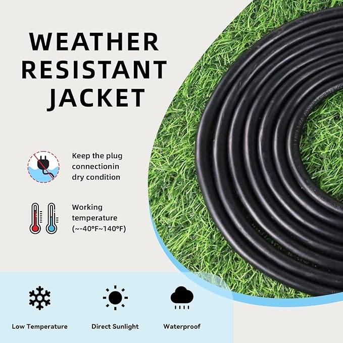 EP 15 Ft Outdoor Extension Cord - 12/3 SJTW Heavy Duty Black Extension Cable with 3 Prong Grounded Plug - Power Cord for Lawn, Garden, Appliances