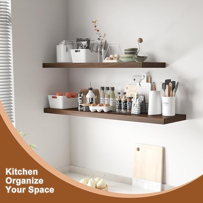 12 Inch Deep Floating Shelves for Wall 3 Pack Floating Shelfs Large Storage Space Wall Decor Display Shelf for Bathroom Living Room Bedroom Kitchen 40" W x 12" D x 1.2" H Walnut