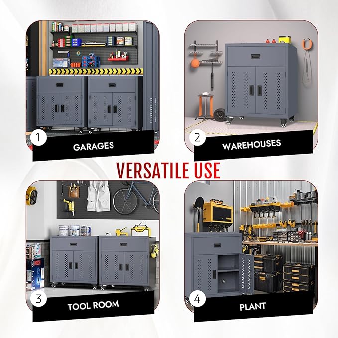 Metal Tool Chest, Garage Storage Cabinet on Wheels, Upgraded Deep Rolling Tool Chest Drawer Organizer, Portable Steel Tool Box, Tool Cabinet Storage for Garage, Warehouse, Workshop