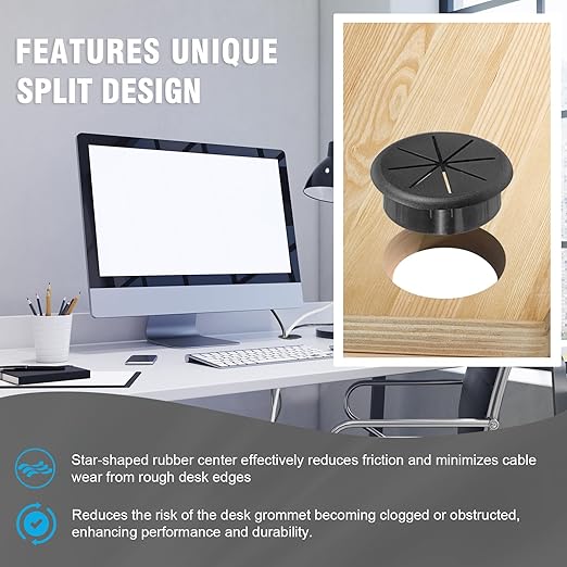 2-3/8" Black Desk Grommet, JTemgle Flexible Cable Grommet with Bi-Metal Hole Saw Rubber Cable Hole Cover Wire Organizer Caps Desktop Cord Management for Home Office TV Stands Tabletops, 7 Pieces