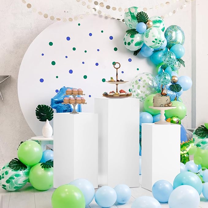 Cylinder Pedestal Stands for Party 3Pcs Metal Cylinder Stands for Parties Square Pedestal Display Plinth Pillars for Wedding Birthday Party Backdrop Decor, White