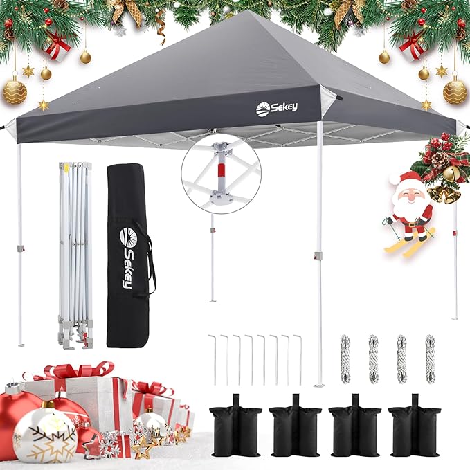 Sekey 10x10 Pop Up Canopy with One Push Setup-Easy Up Canopy with 99% UV Blocking - Instant Outdoor Sun Shade for Events, Parties, Camping- Commercial Gazebo with Weight Bags,Wind Proof&Waterproof