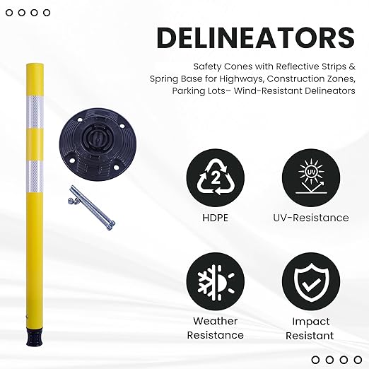 36 Inch Heavy Duty Traffic Cones 8-Pack with Spring Base - OrangeStar Reflective Safety Cones for Construction Zones, Highways, Parking Lots - Yellow Road Delineators