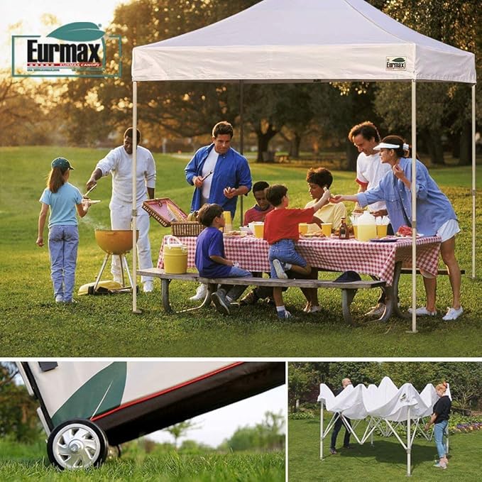 Eurmax USA 8'x12' Pop Up Canopy Tent Commercial Instant Canopies with Heavy Duty Roller Bag,Bonus 4 Sand Weights Bags (Red)