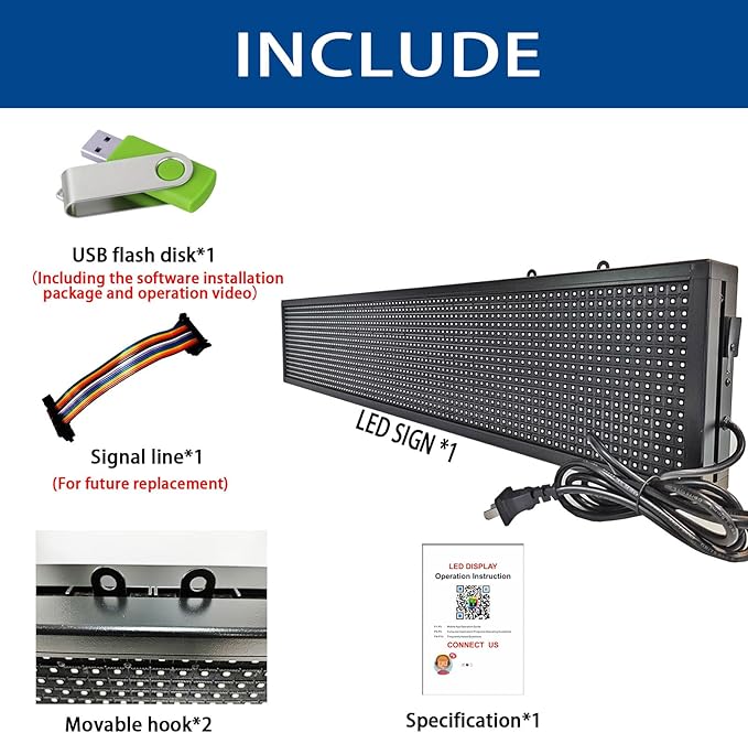 HS Programmable Scrolling led sign, High Brightness Full Color Outdoor Waterproof, Digital Display Board for Advertising Store Business Window Restaurant P10 (39''x8'')