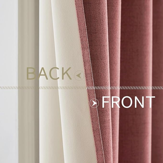 MIULEE 100% Blackout Linen Textured Curtains for Bedroom Solid Thermal Insulated Dusty Rose Grommet Room Darkening Curtains & Drapes Luxury Decor for Living Room Nursery 52 x 84 Inch (2 Panels)