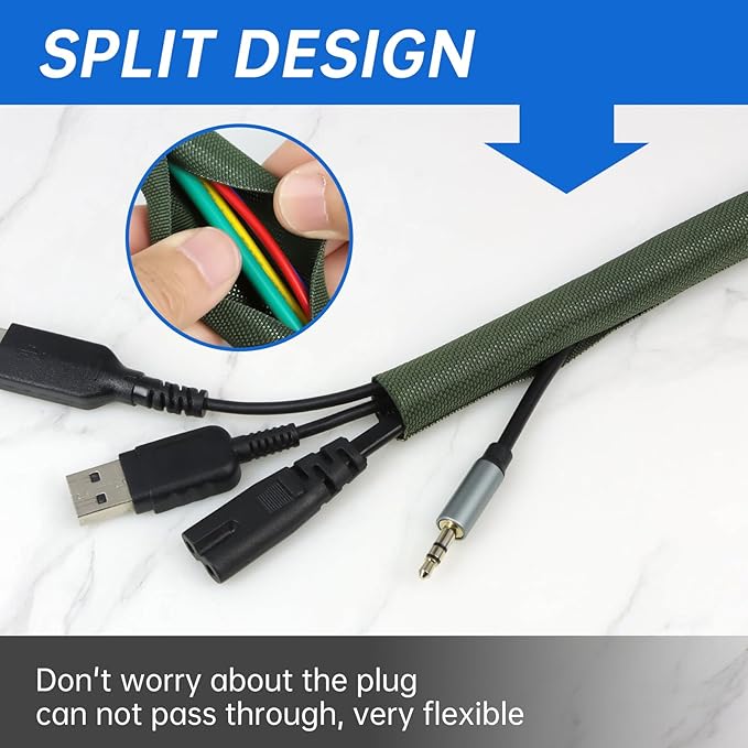 Split Braided Cable Sleeve，Flexible Wire Loom Tubing, Automotive Cord Protector Pet Proof, Cable Management for Computer TV Electric Wires Harness 16ft (Dark Green, 16mm（5/8")
