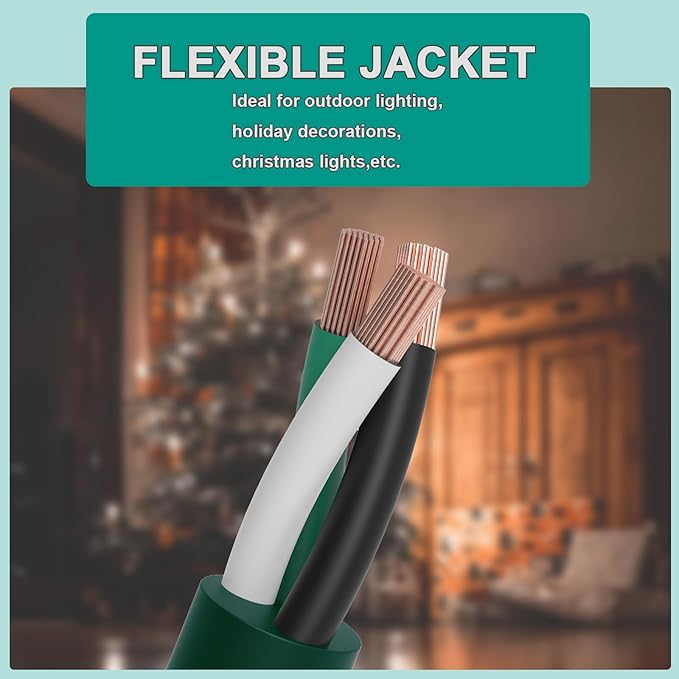 20 Ft Indoor Outdoor Green Extension Cord, 16/3 Heavy Duty Extension Cable, 3 Prong Grounded Plug with Lighted End for Appliance and Lawn, 13A, UL Listed