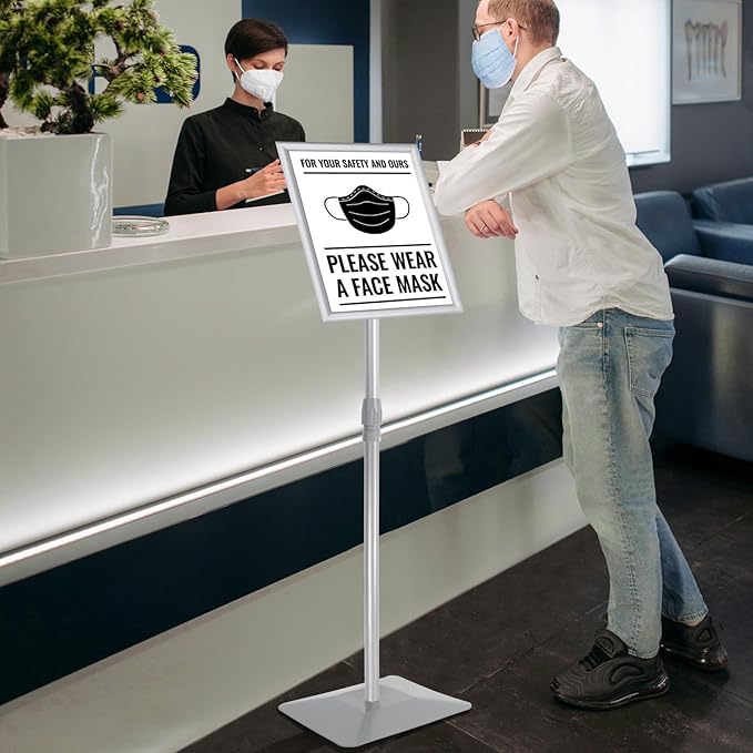 Adjustable Sign Stand for Display, with Upgraded Iron Base, Pedestal Floor Signage Stand Holder for Outdoor or Indoor Advertising (8.5 x 11, Silver 3Pack)