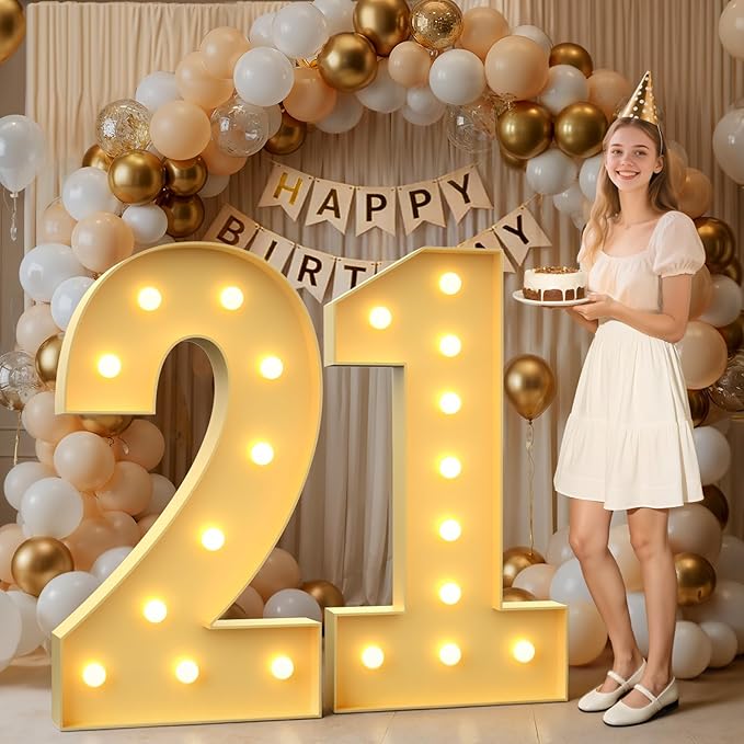 4FT Marquee Numbers 21, Large Light up Number 21 for Birthday Party Supplies, Sign, Backdrop, Happy 21st Birthday Decorations for 21 Years Old Women Men