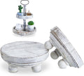 Set of 2 Mini Wood Risers for Decor Round Wooden Riser Small Wooden Stool Display Stand Farmhouse Rustic Wood Pedestal for Plant Pot Tiered Tray Decor Cake Food Collection Display(White)