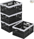 15L Plastic Collapsible Storage Crates, Folding Crates Storage Basket, Pack of 4, Black