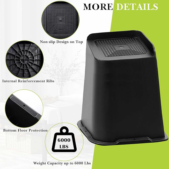 Bed Risers 1 inch, 2 inch, 3 inch, 4 inch, 6 inch, 8 inch Heavy Duty, Oversized Furniture Riser for Couch Sofa Table Chair Leg Frame Dorm, Support up to 6000 Lbs (Black 8 Pack, 8 inch)-5