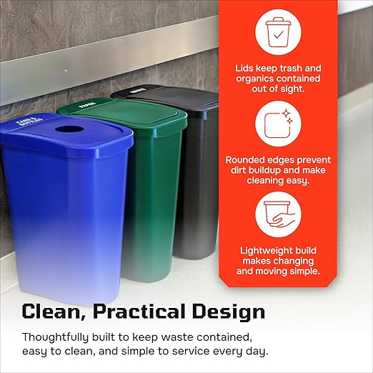 City Box 7 Gallon Cans and Bottles Recycling Bin with Lid for Residential, Business, and Commercial Recycling - NYC Compliant - Blue