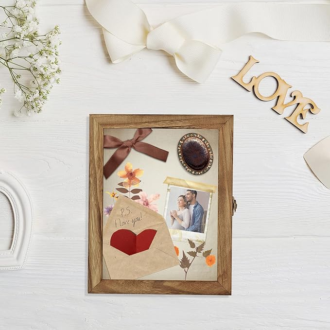TJ.MOREE Shadow Box Frame 8 x 10 Shadowbox Display Case Picture Frame with Linen Back Memorabilia Bouquet Medals Military Photos Memory Box