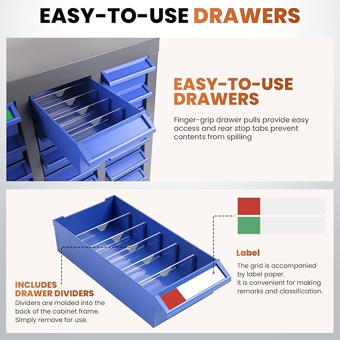 Nut and Bolt Storage Cabinet with ABS Drawer,Steel Small Parts Storage Organizer,36" H X 9" D X26 W Screw Organization for Garage Hardware,Nails,Fastener,Bolts,Nuts,and More (75 ABS Drawers)