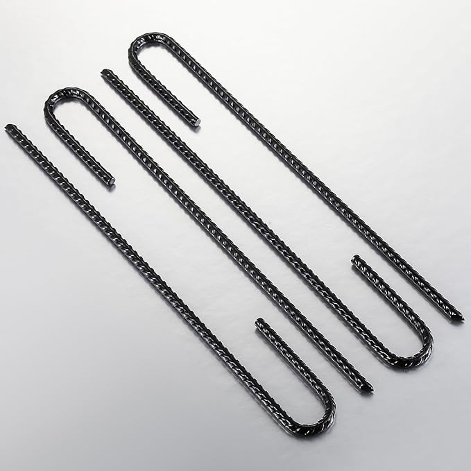 Rebar U/J Hook Extra Heavy Duty, 12 inch x 1/4 inch Rust Proof Coated Steel Ground Anchors for Garden, Tent, Trampoline (50pcs, J-Hook)