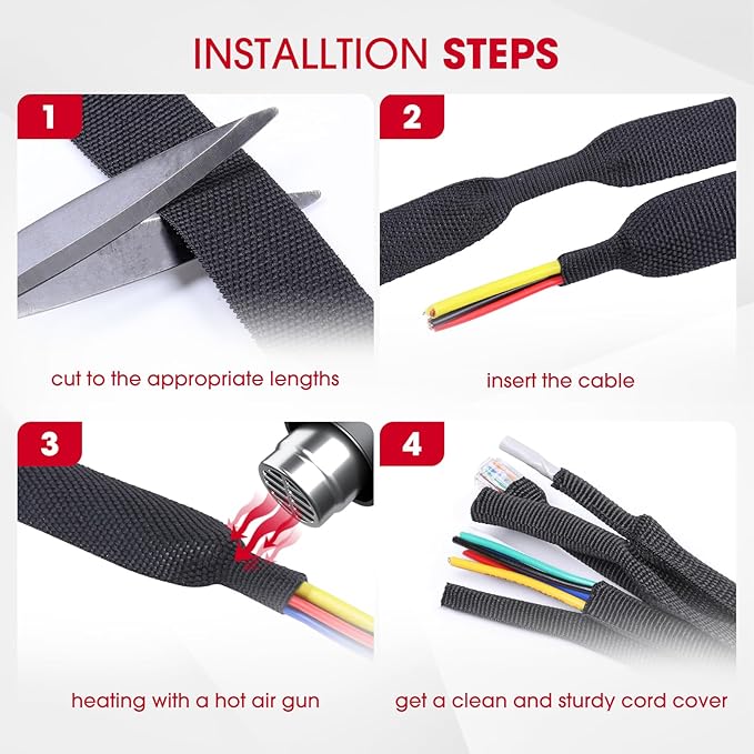 2 in 1 Heat Shrink Braided Sleeving Fabric Tubing-Ideal fit Irregular Shape Hose/Cable/Wire (1/2"(12mm), 45FT)