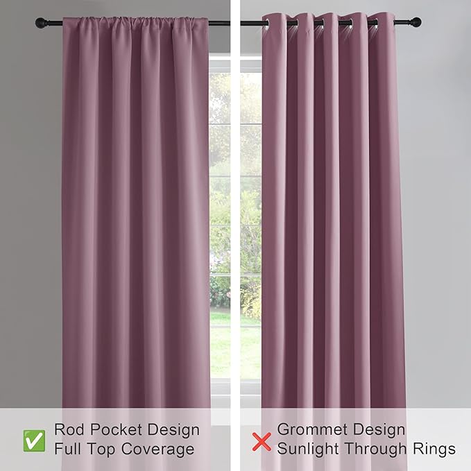PONY DANCE - Window Curtains - 42 inch W by 45 L Dusty Rose Thermal Insulated Curtain Drapes Light Filter Energy Efficient Modern Design Style for Home Decor Low Shading Effect, 2 Pieces