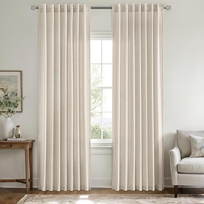 MIULEE Non-See-Through Privacy Linen Curtains 2 Panels, Light Filtering Window Curtains Farnhouse Textured Back Tab Semi Sheer Drapes for Bedroom Living Room, 52 x 84 Inches Long, Linen