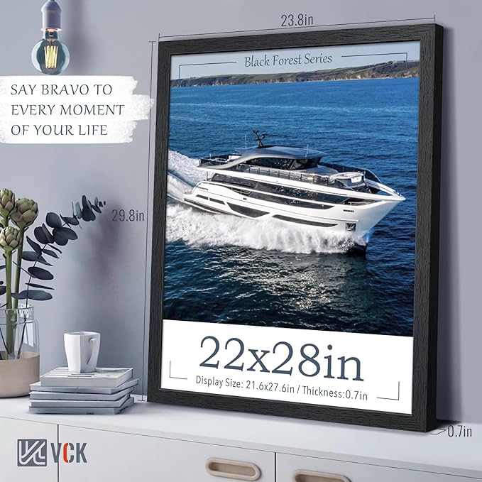 VCK 22x28 Poster Frame Set of 5 - Black, Exclusive Wood Grain Picture Frame - Wall Hanging